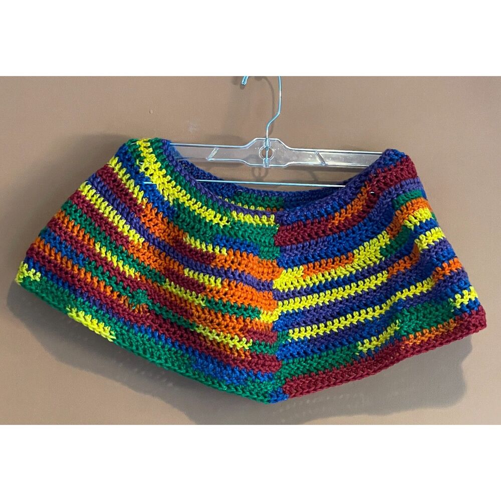 Handmade Crochet Cowl Neck Warmer Colorful Patchwork Striped Boho Collar